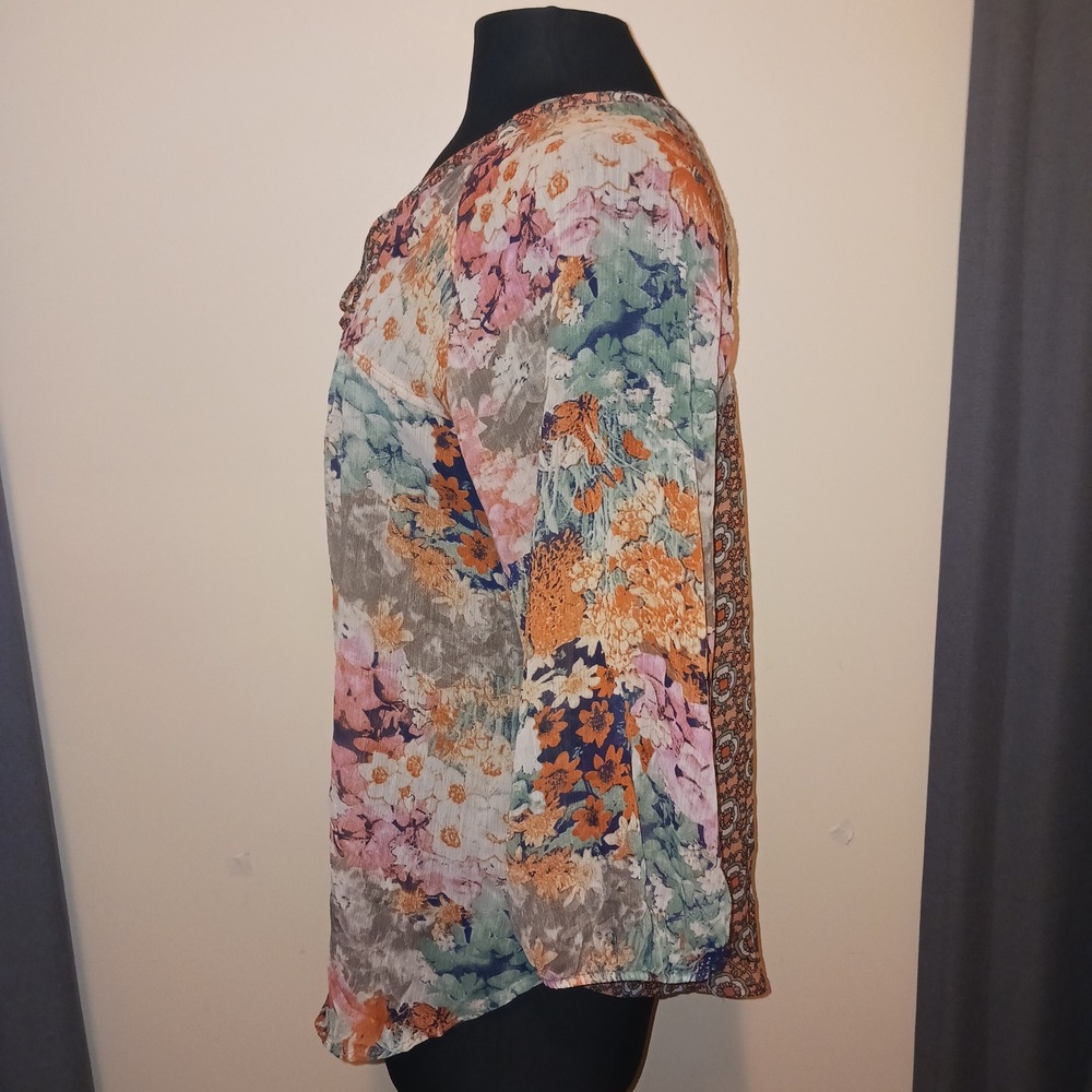 Figueroa & Flower Boho Cottagecore Sheer XL Floral Lace Back Peasant Blouse top - Picture 3 of 7